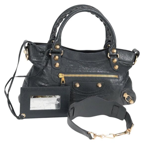 BALENCIAGA Giant First Hand Bag Leather 2way Gray Gold - Picture 1 of 15